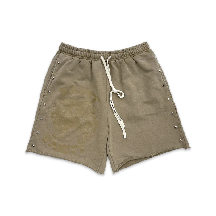 Saint Vanity Terry Studded Logo Shorts “Sand”